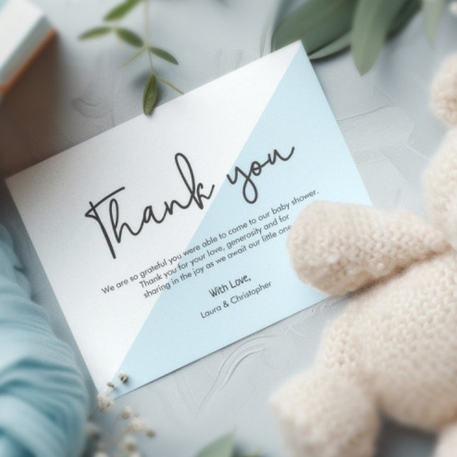 Modern Handlettering Baby Shower Blue thank you Invitation (Baby shower thank you card in blue and white.)