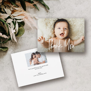 Modern Handlettering Custom 2 photos Baby shower Thank You Card