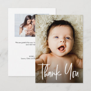 Modern Handlettering Custom 2 photos small Thank You Card