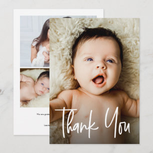 Modern Handlettering Custom 4 Photos Baby Shower Thank You Card