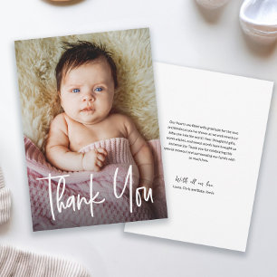 Modern Handlettering Custom Baby Girl Shower Photo Thank You Card