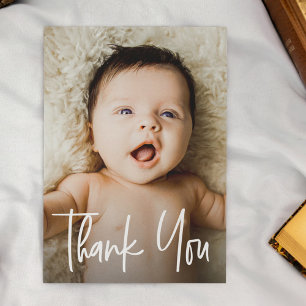 Modern Handlettering Custom Baby Shower Photo Thank You Card