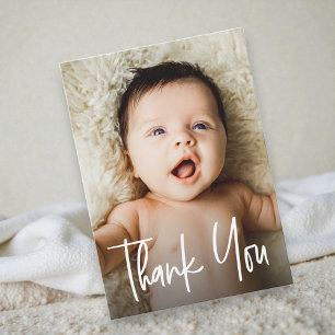 Modern Handlettering Custom Baby Shower Photo Thank You Card