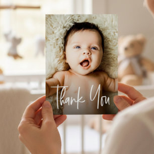 Modern Handlettering Custom Baby Shower Photo Thank You Card