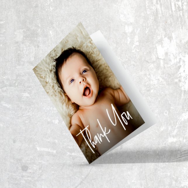 Modern Handlettering Custom Photo Baby Shower  Thank You Card (Handlettering baby photo thank you folded card.)