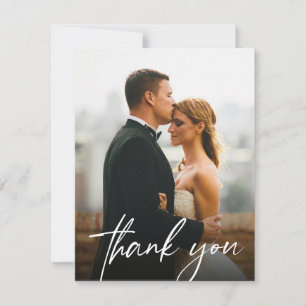 Modern Handlettering Custom Wedding Photo Simple Thank You Card