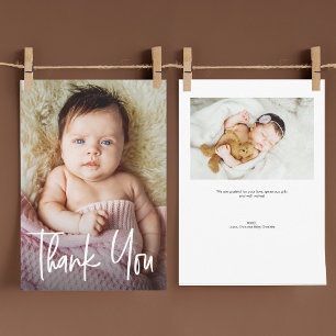 Modern Handlettering Girl Photos Baby Shower  Thank You Card