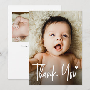 Modern Handlettering Heart 2 Photos Baby Shower Thank You Card
