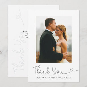 Modern Handlettering Heart script Wedding Photo Thank You Card