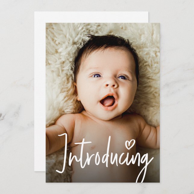 Modern Handlettering Introducing Baby Custom Photo Thank You Card (Front/Back)