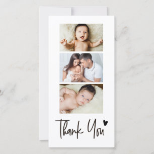 Modern Handlettering Modern heart 3 Baby Photos Thank You Card
