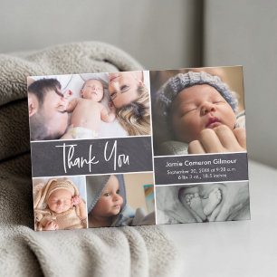Modern Handlettering Photo Collage Baby Shower Thank You Card