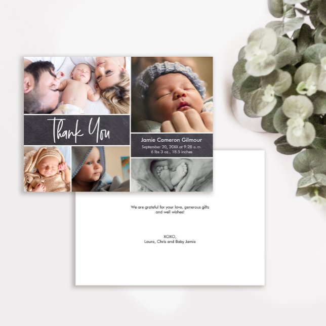Modern Handlettering Photo Collage Baby Shower  Thank You Card (Creator Uploaded)