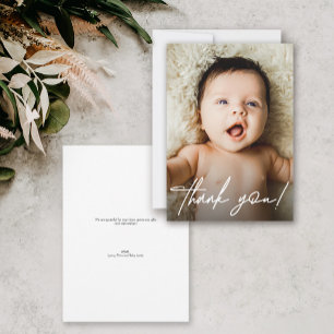 Modern Handlettering Script Baby Shower Photo Thank You Card