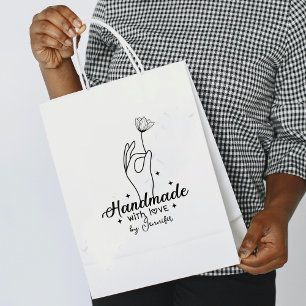 Modern Handmade by (custom name), Large  Rubber Stamp