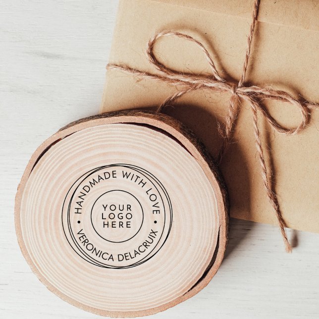 Modern Handmade Custom Logo Name Round Frame Rubber Stamp (Creator Uploaded)