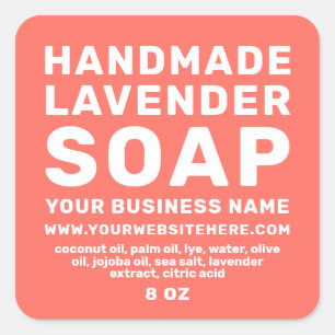Modern Handmade Lavender Soap Bright coral Square Sticker