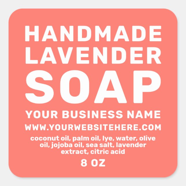 Modern Handmade Lavender Soap Bright coral Square Sticker (Front)