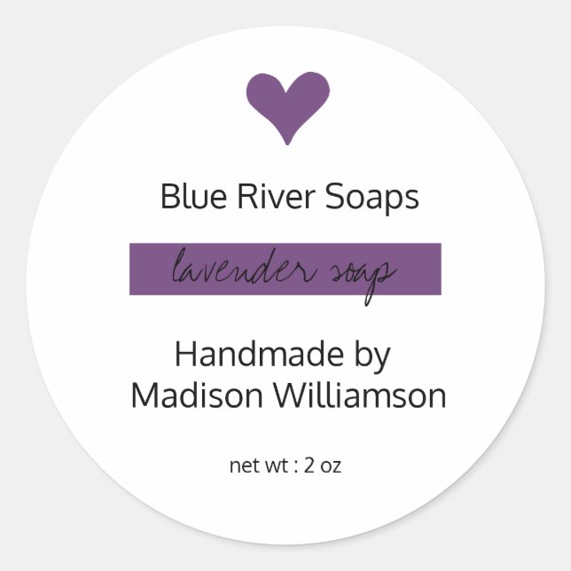 Modern Handmade  Lavender Soap | Company Name Classic Round Sticker (Front)