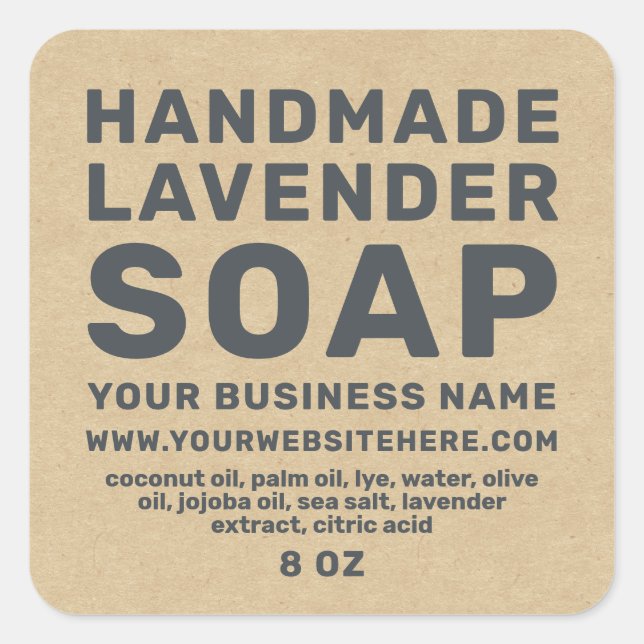 Modern Handmade Lavender Soap Kraft Paper Square Sticker (Front)