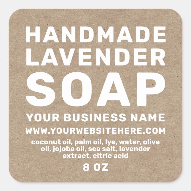 Modern Handmade Lavender Soap Kraft Paper Square Sticker (Front)