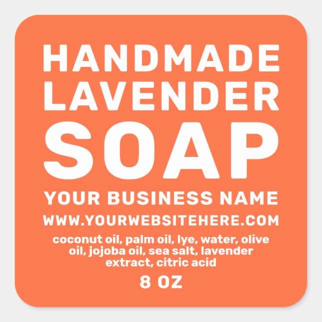 Modern Handmade Lavender Soap Orange Square Sticker (Front)