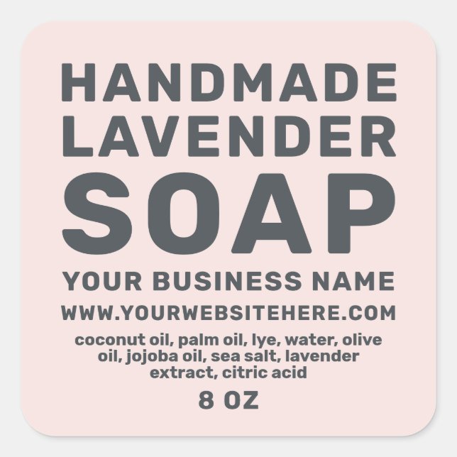 Modern Handmade Lavender Soap Pastel Pink Square Sticker (Front)