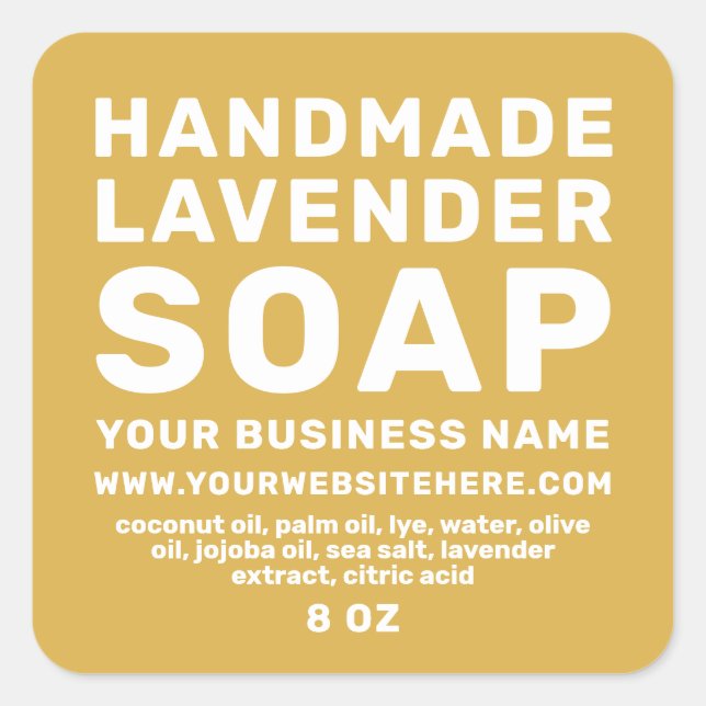 Modern Handmade Lavender Soap Yellow Ochre Square Sticker (Front)