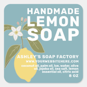 Modern Handmade Lemon Soap Botanical Blue Square Sticker
