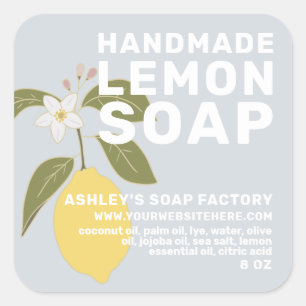 Modern Handmade Lemon Soap Botanical Blue Square Sticker