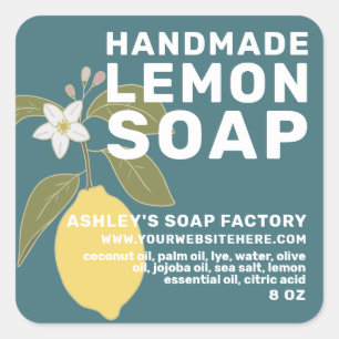 Modern Handmade Lemon Soap Botanical Green Square Sticker