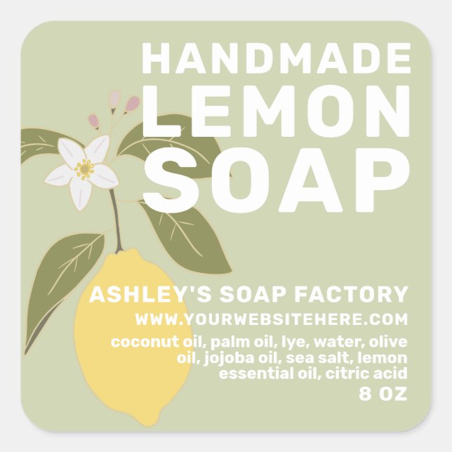 Modern Handmade Lemon Soap Botanical Green Square  Sticker (Front)