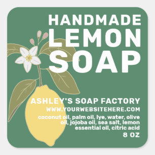 Modern Handmade Lemon Soap Botanical Green Square Sticker