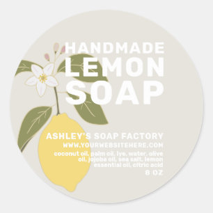 Modern Handmade Lemon Soap Botanical Grey Classic Round Sticker