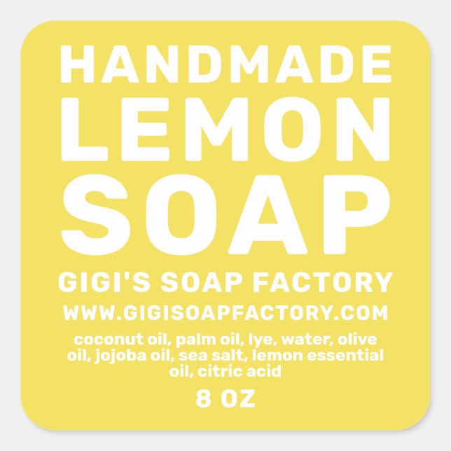 Modern Handmade Lemon Soap Illuminating Yellow Square Sticker (Front)