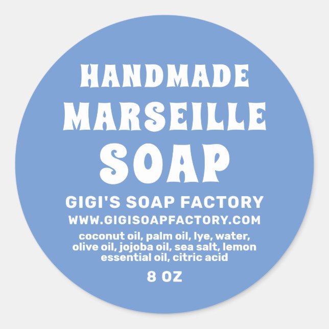 Modern Handmade Marseille Soap Cornflower Blue  Classic Round Sticker (Front)