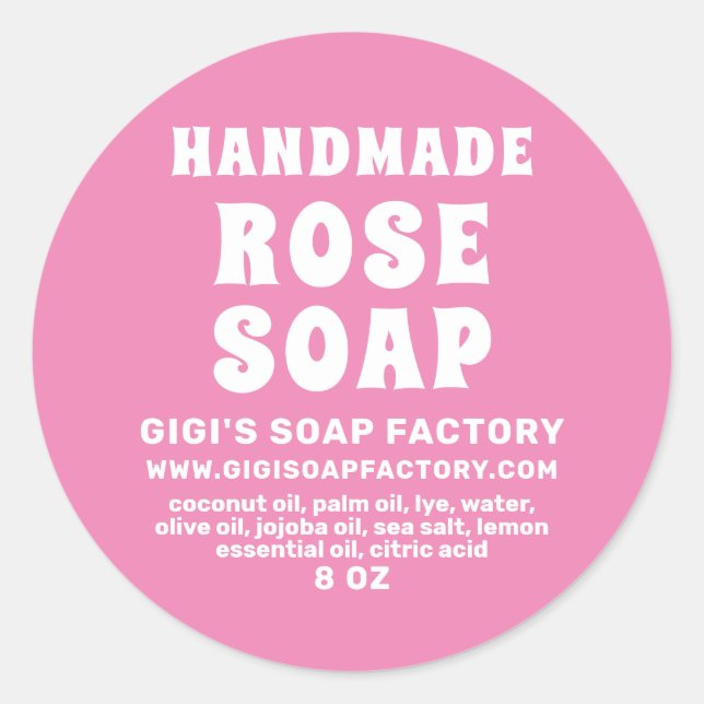 Modern Handmade Rose Soap Pink Classic Round Sticker (Front)