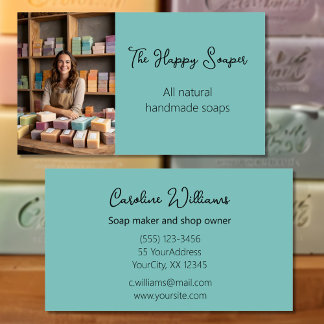 Modern handmade soap shop soaper blue-green business card