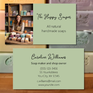 Modern handmade soap shop soaper sage green business card