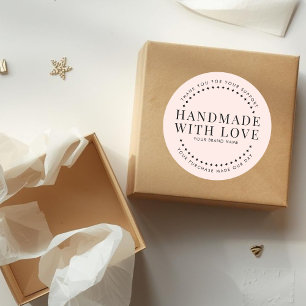 Modern handmade with love blush pink thank you classic round sticker