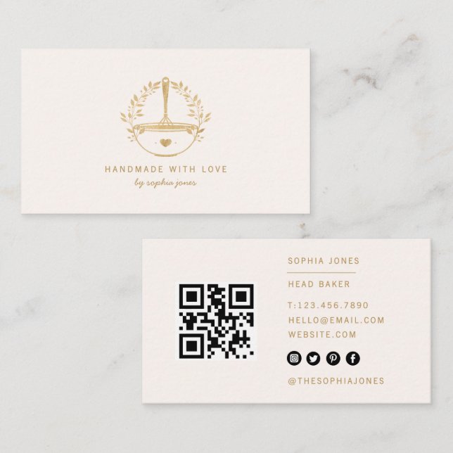 Modern Handmade With Love Pink Gold Bakery  Business Card (Front/Back)