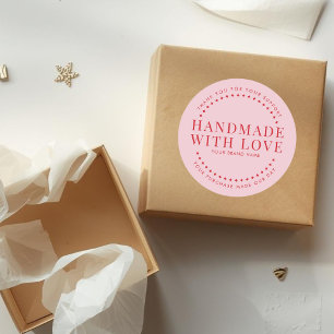 Modern handmade with love pink thank you classic round sticker