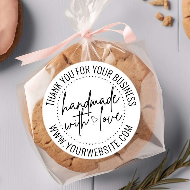 Modern Handmade with Love Script Heart Business  Classic Round Sticker (Creator Uploaded)