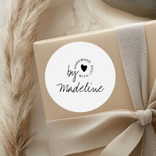 Modern Handmade with Love Script Heart Classic Round Sticker