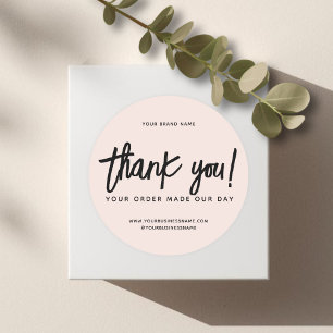 Modern handmade with love thank you classic round sticker
