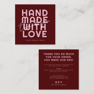 Modern handmade with love thank you square business card