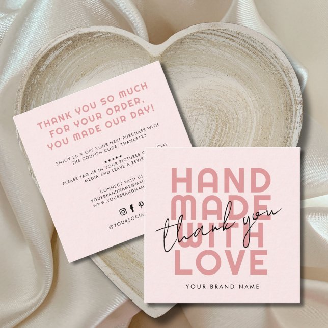 Modern handmade with love thank you square business card (Creator Uploaded)