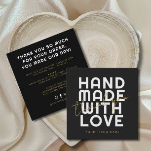 Modern handmade with love thank you square business card