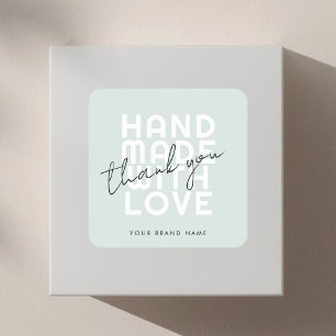 Modern handmade with love thank you square sticker