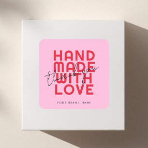Modern handmade with love thank you square sticker